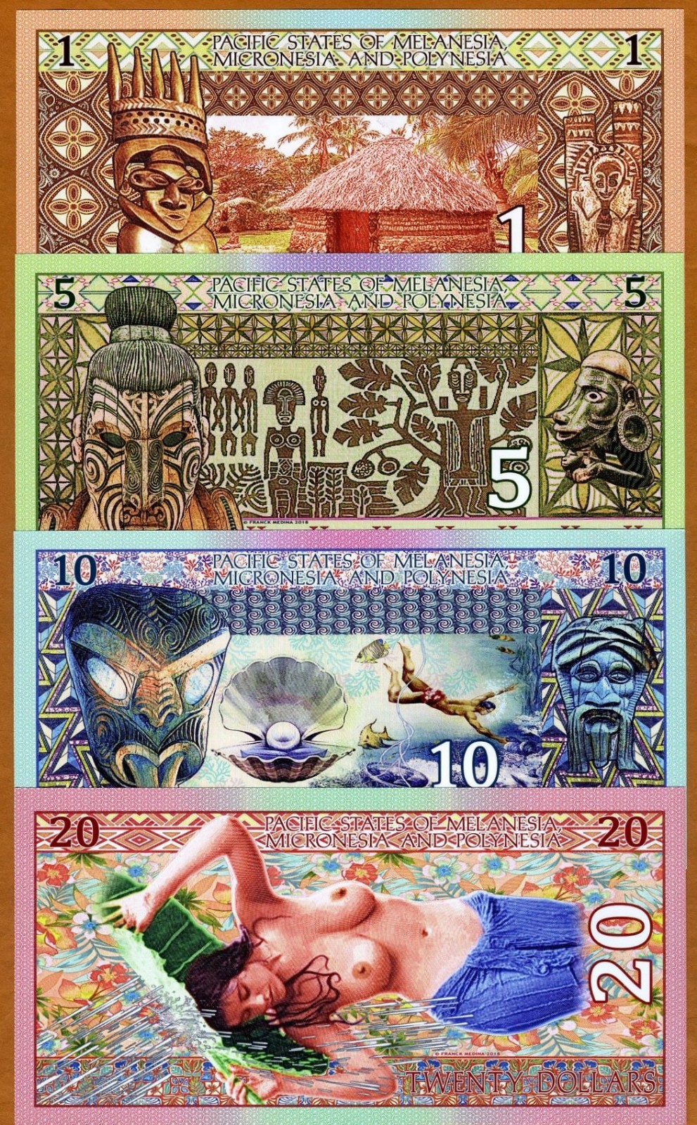 SET, Pacific States of MMP, $1-5-10-20, 2018 Private Issue Polymer Matching S/N