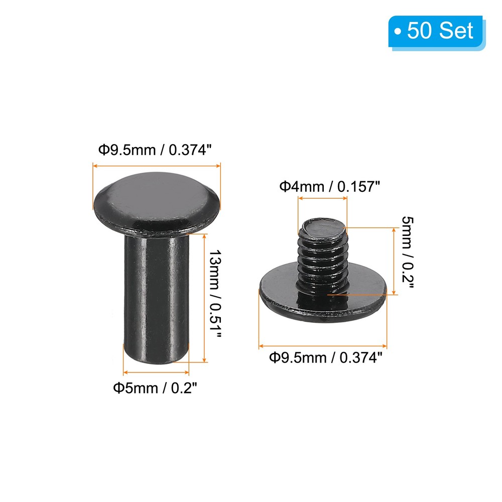 50 Sets Chicago Screws, 13mm l Galvanized Iron Chicago Screw Binding Post