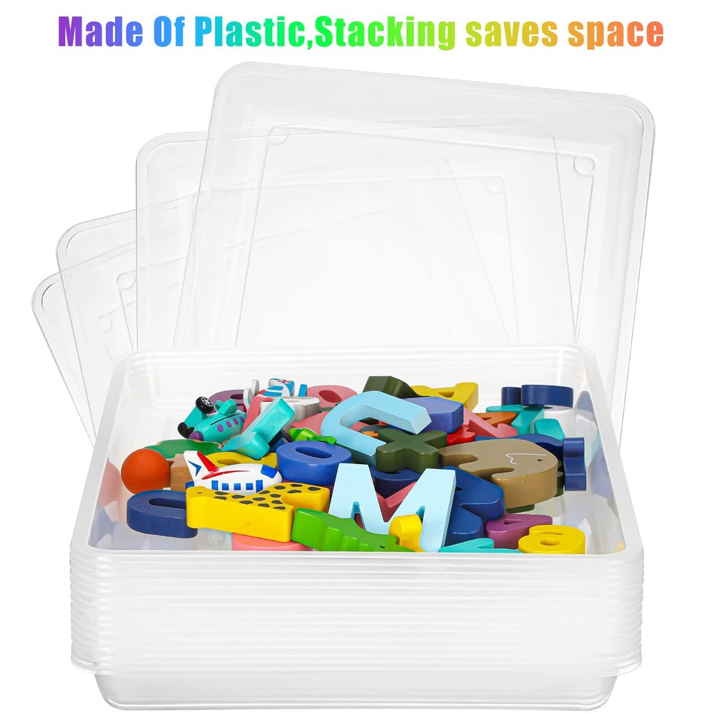 15 Pcs Flat Plastic Trays 16.1 x 11.8'' Sensory Storage Tray Stackable Classr...