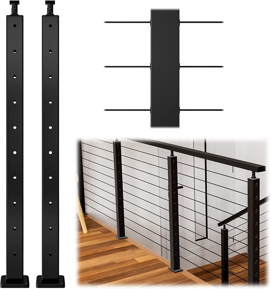 Cable Railing Post Railing Column 36"x2"x2" Level drilled Post Adjustable Top