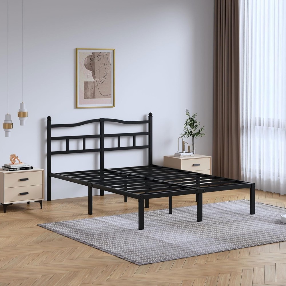 14 Inch Metal Bed Frame Full Size Heavy Duty Bedframe W/ Headboard Black Basic