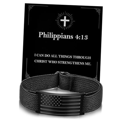 Christian Bible Verse Bracelets for Mens American Flag Style Philippians 4:13