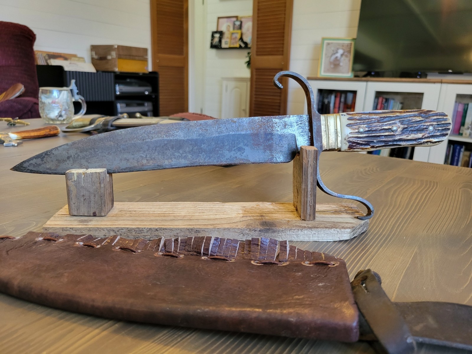 LARGE! Civil War "Style" Stag Handle Bowie Knife w/Custom Sheath!