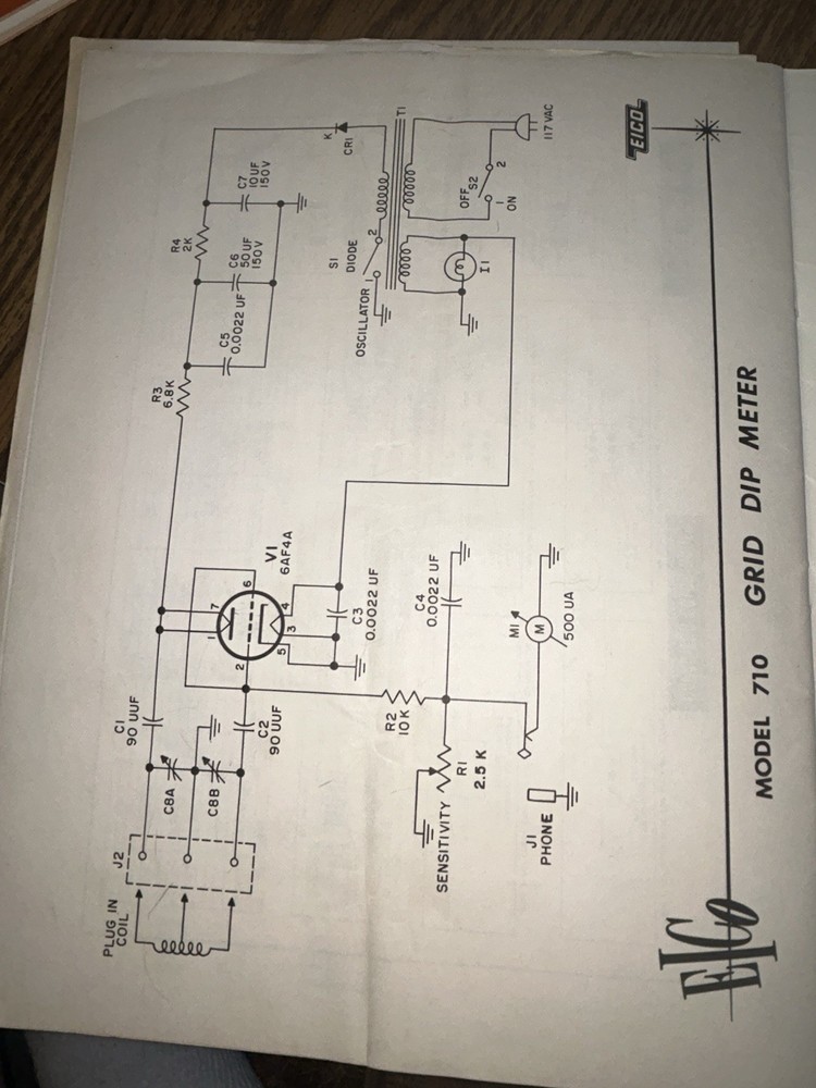 1959 EICO 710 GRID DIP METER Folder & Paperwork- Estate Piece, Read Below