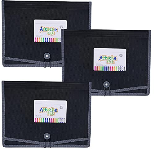 Premium Quality Plastic Expanding File Folder Document Organizer, 3pack- Black