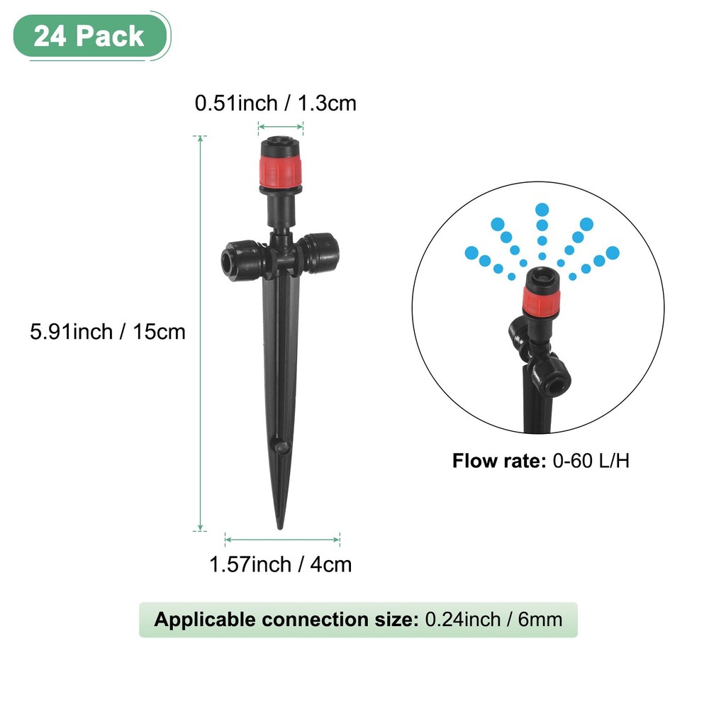 24-Pack Drip Irrigation Emitters, Adjustable 360 Degree Drippers, Red