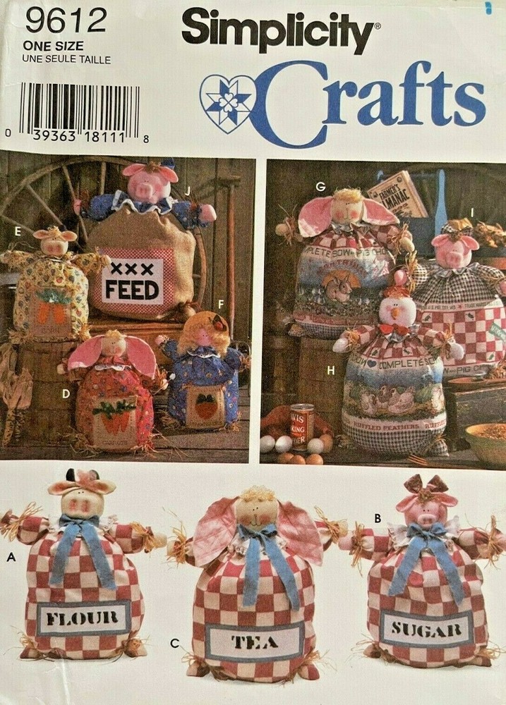 Simplicity Feed Sack Dolls Pattern 9612 Size 12",15",20" UNCUT