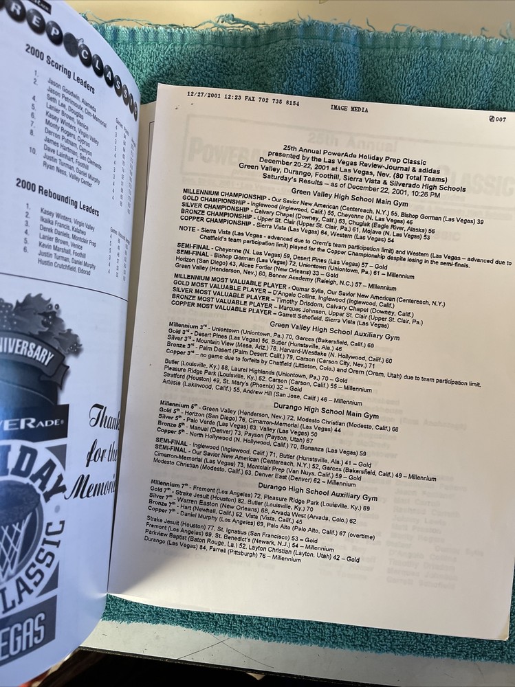 2001 Holiday Prep Classic Las Vegas program