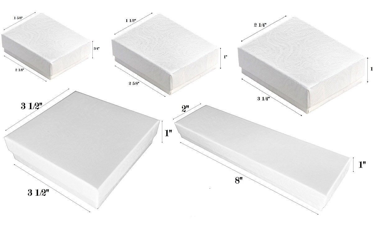 100 White Swirl Cotton Filled Jewelry Boxes 3 1/4" x 2 1/4" x 1"H