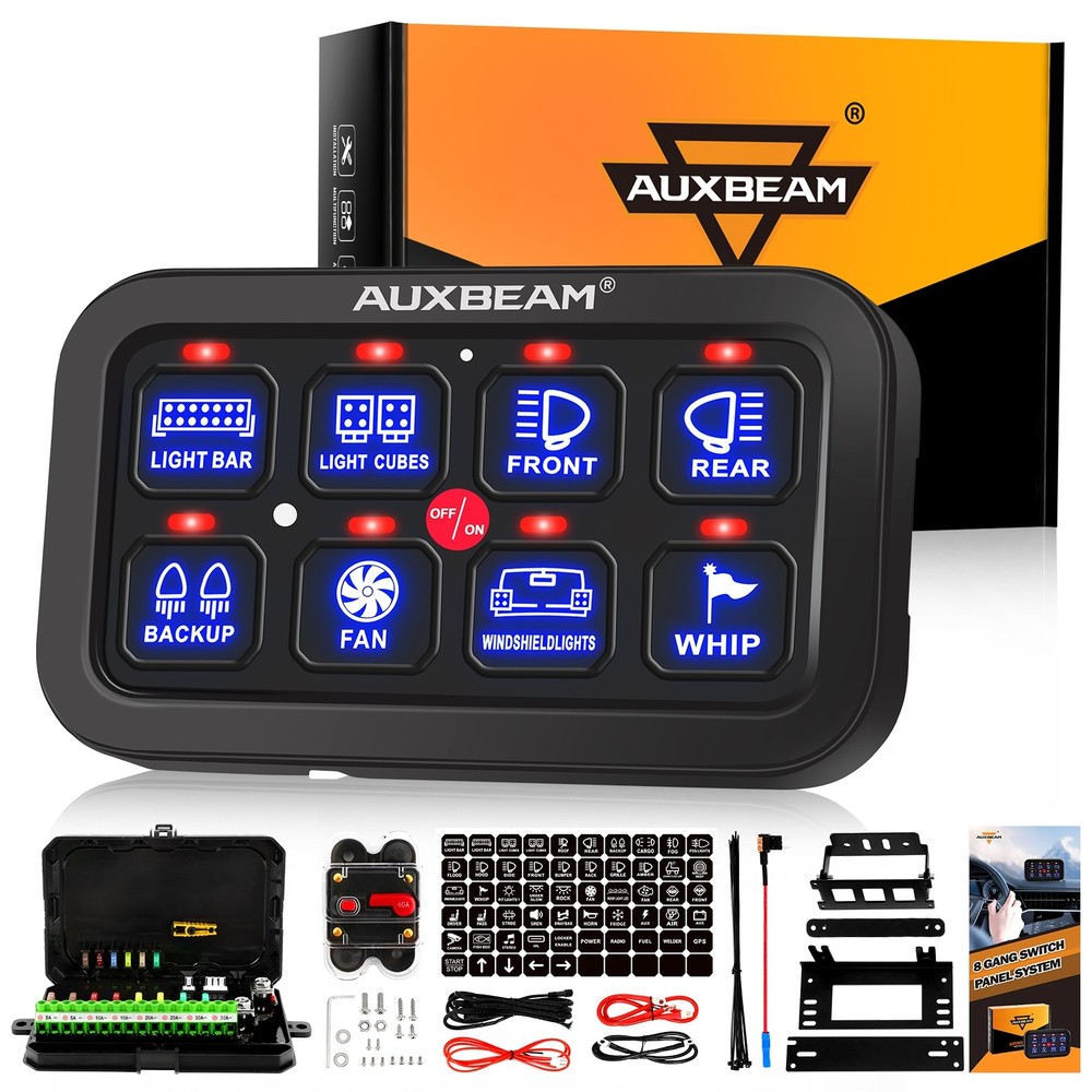 AUXBEAM 8 Gang Switch Panel On-Off LED Light Bar Circuit Control System Kit BLUE