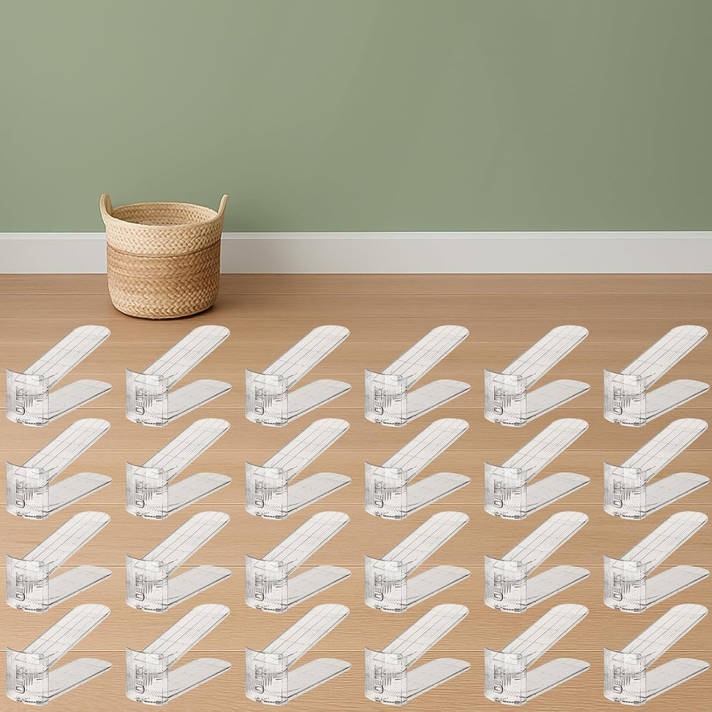 24-Pack Clear Shoe Organizer - Space-Saving Adjustable Stacker for Closets