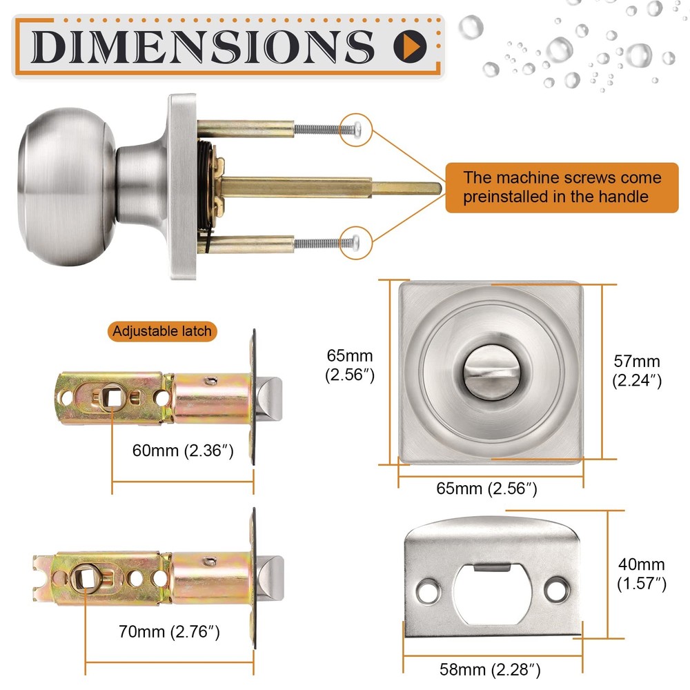 Probrico Brushed Nickel Square Door Knobs, Privacy Knob