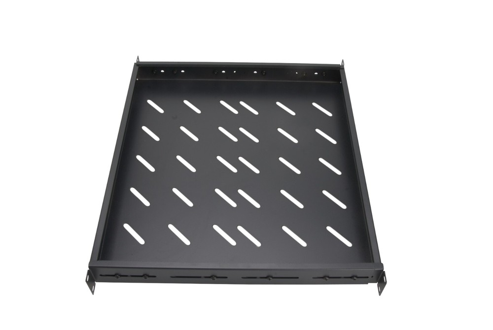 1U 19" Black 4-Post Vented Fixed Server Shelf Rack Mount, Adjustable 16in - 37in