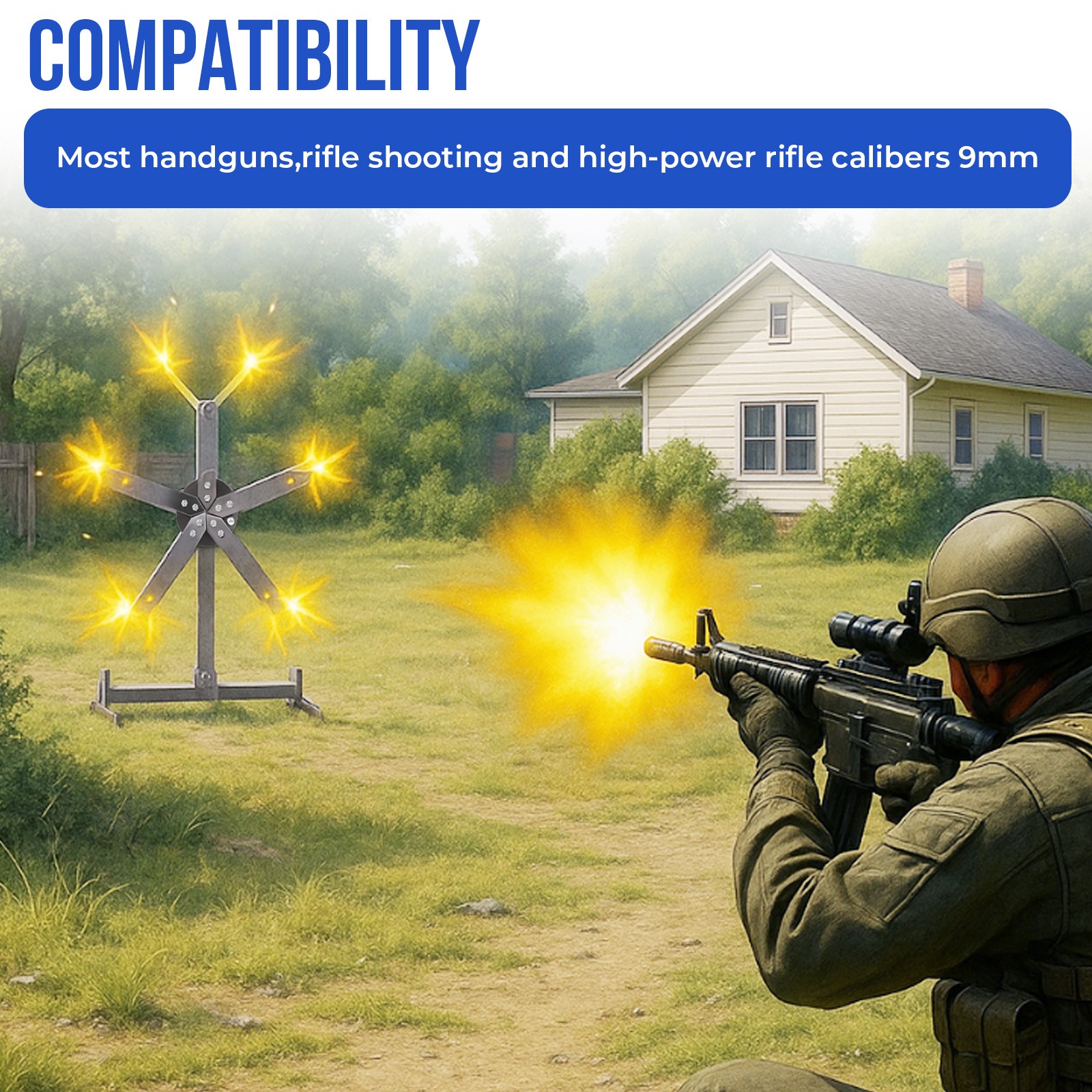 8" inch Portable Paddles Star Reactive Shooting Target Q235 Steel, No Welding