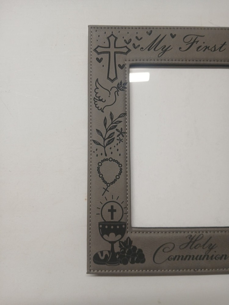 My First Communion Picture Frame Leather Border