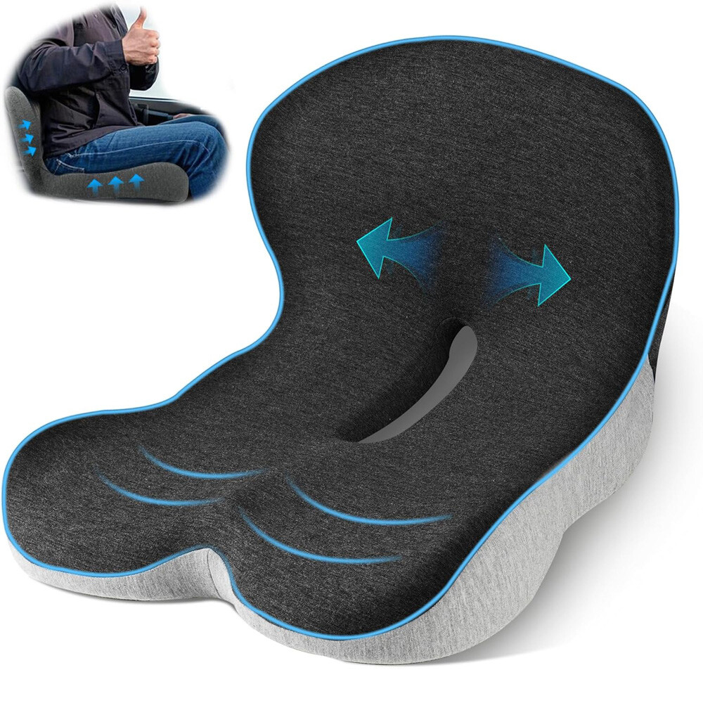 Memory Foam Seat Cushion w/Lumbar Support Pillow for Back & Sciatica Pain Relief