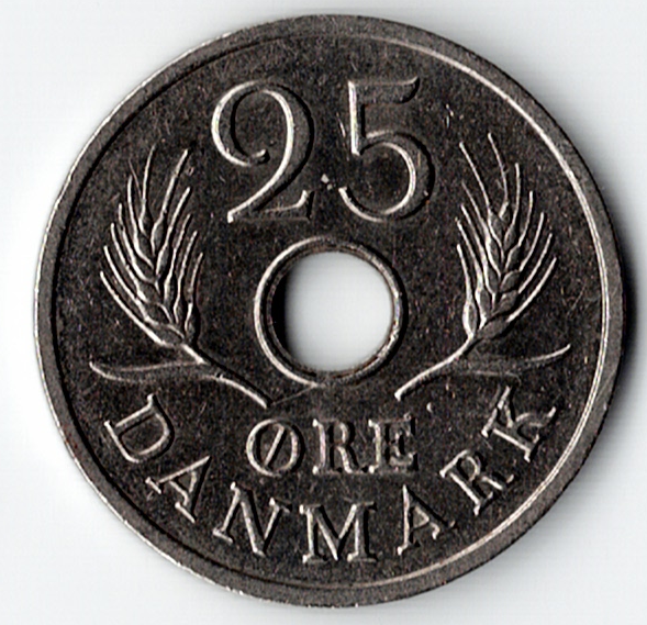 1968 Denmark 25 Ore Coin Danmark