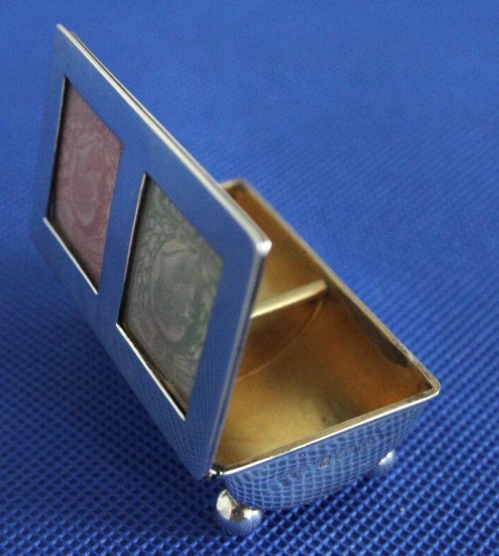 Antique Sterling Silver & Gilt Double Stamp box - 1908