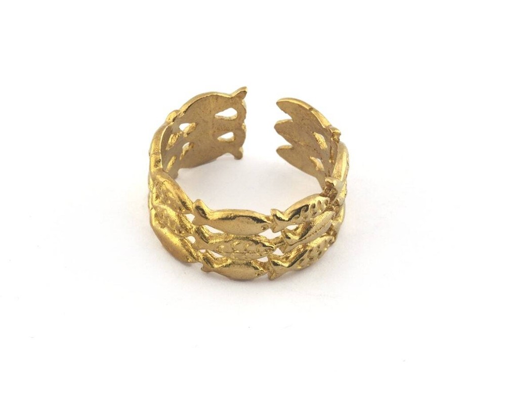 Fish Ring Adjustable Raw brass - Shiny Silver - Antique Silver 8US size 5122