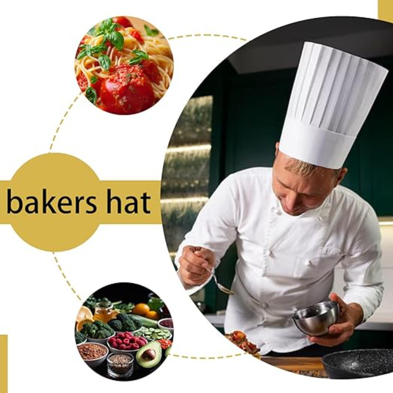 Tytroy Adjustable 9-Inch White Paper Tall Chef Hat, 10 Pack