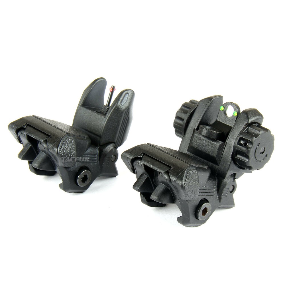 Fiber Optic Polymer Flip Up Folding Auto Deploy Front & Rear BUIS Back Up Sight
