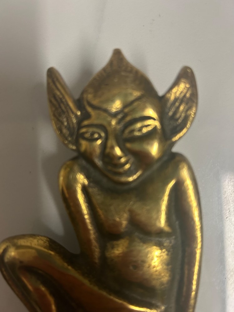 Vintage Brass Pixie Door Knocker Sitting on Toadstool, 17 cm x 8 cm