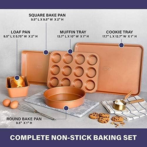 Non Stick Ceramic Bakeware Set 5 Piece No Warp & Dishwasher Safe Baking Set
