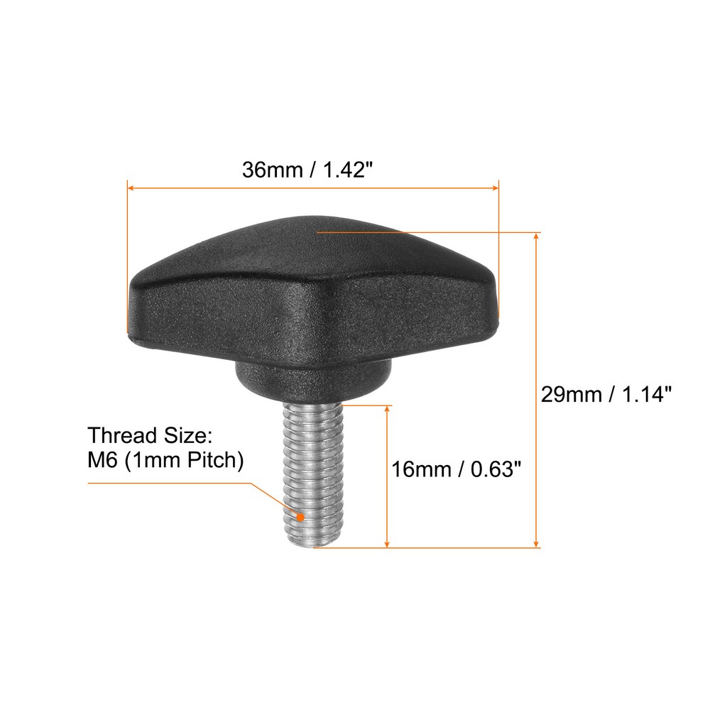10pcs M6 x 16mm Male Thread Tee Wing Knobs Thumb Screw Clamping Knobs Grip Black