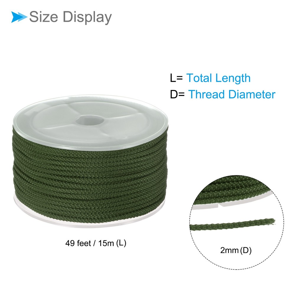Nylon Thread 2mm 15m String for DIY Craft Dark Olive Green