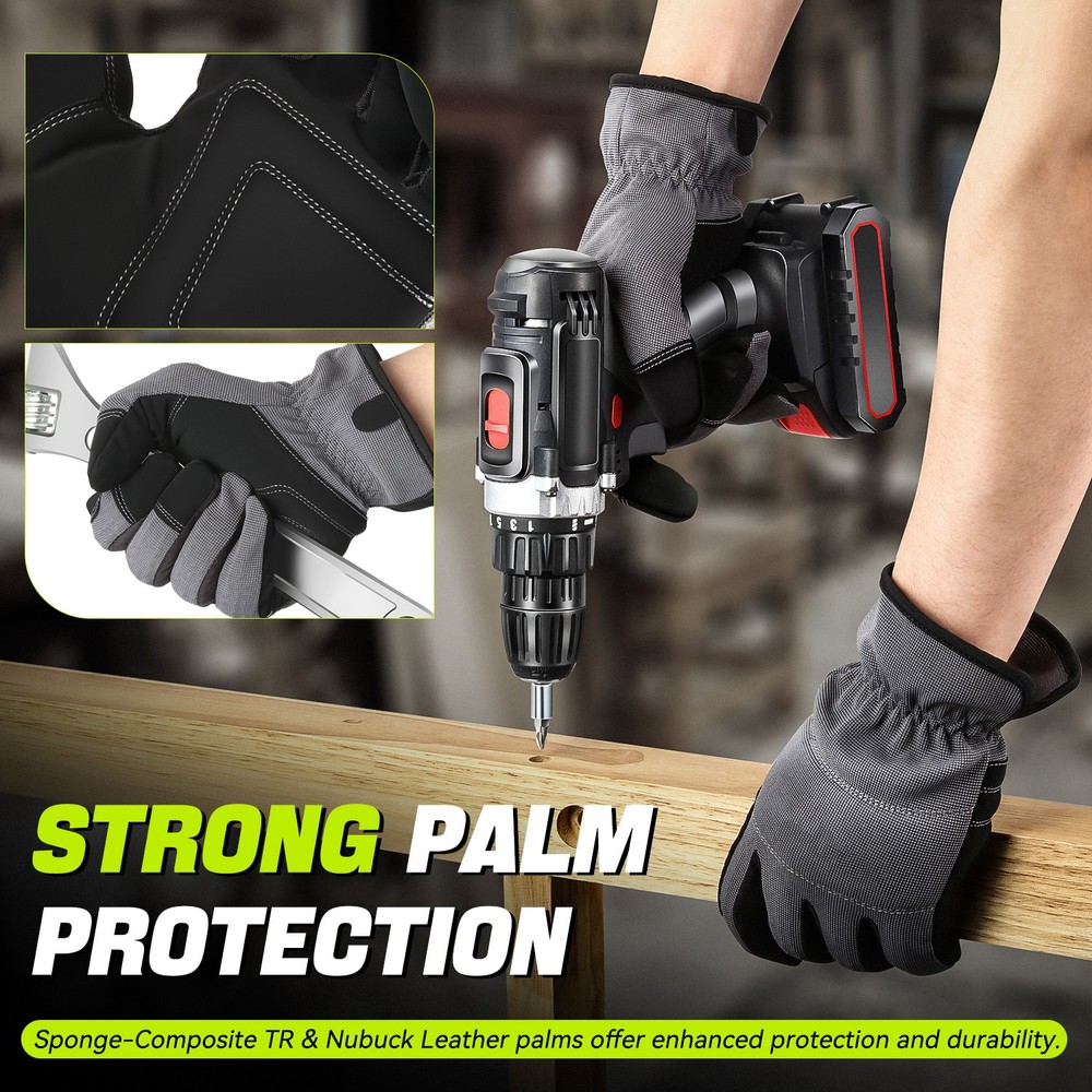 4 Pair Gray Breathable Universal Multi-Purpose Utility Mechanic Work Gloves