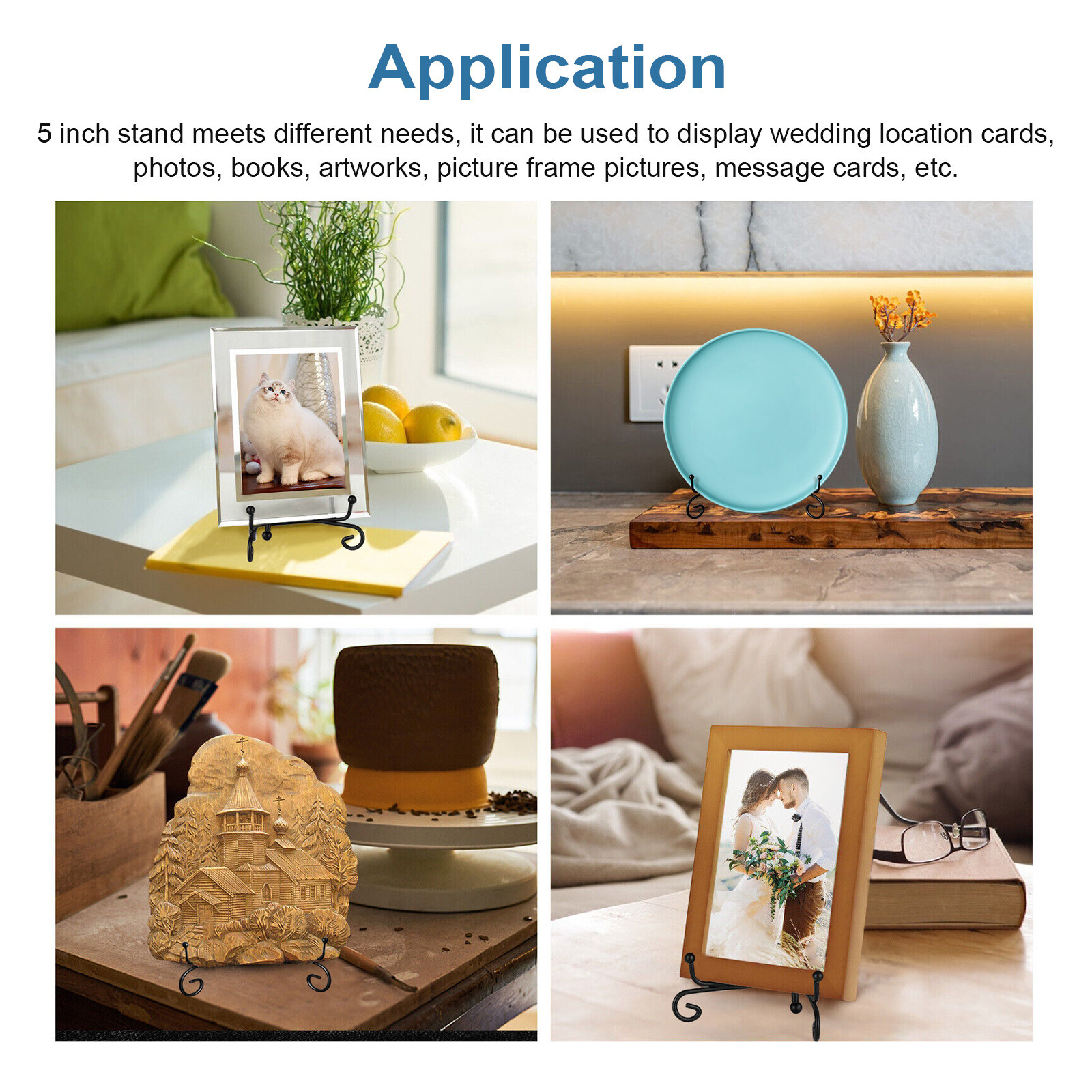 4 PCS 5" Iron Easel Classic Display Stand Plate Holders Picture Photo Frame Rack