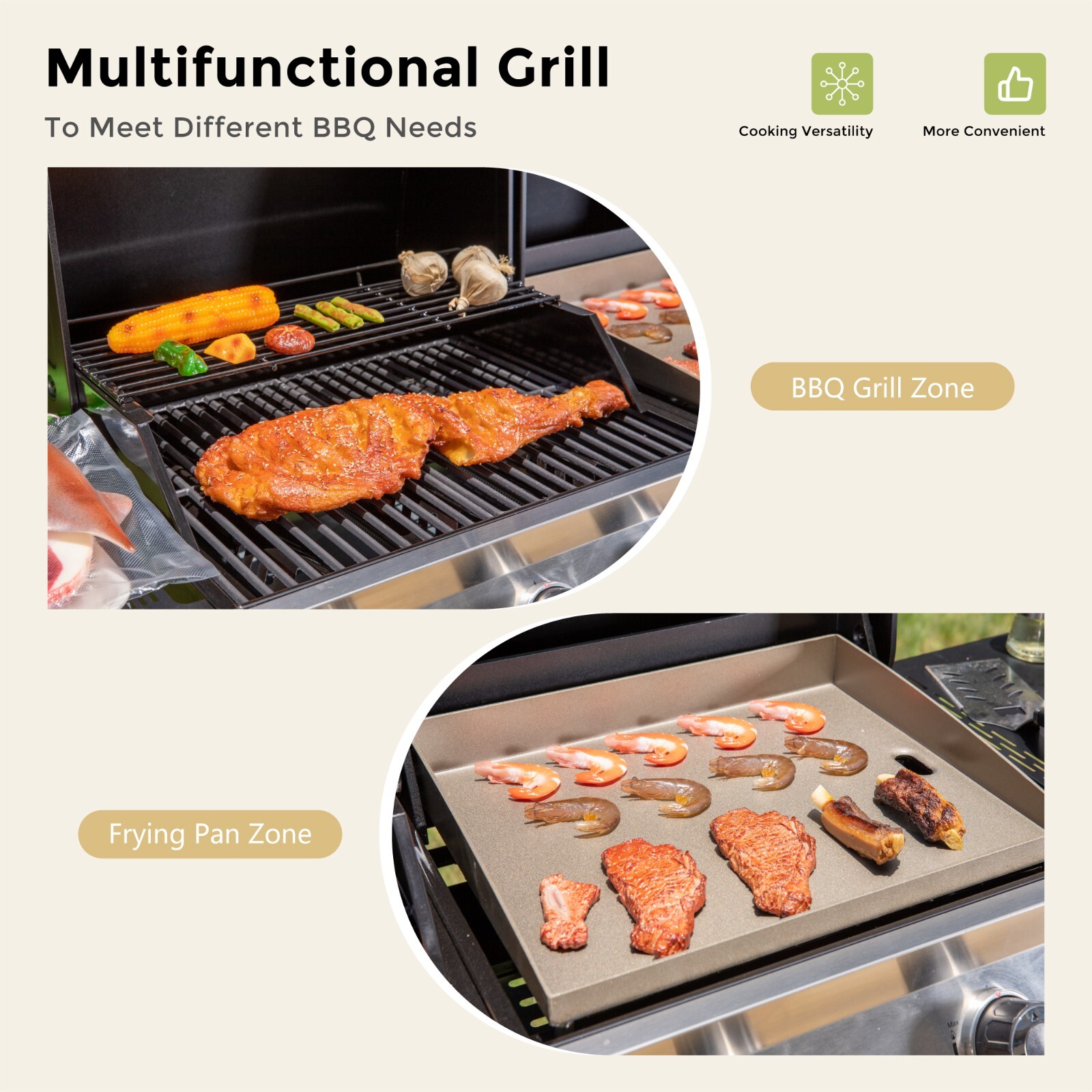 5-Burner Propane Gas Griddle Frying Combo Stainless Steel Outdoor BBQ Grill