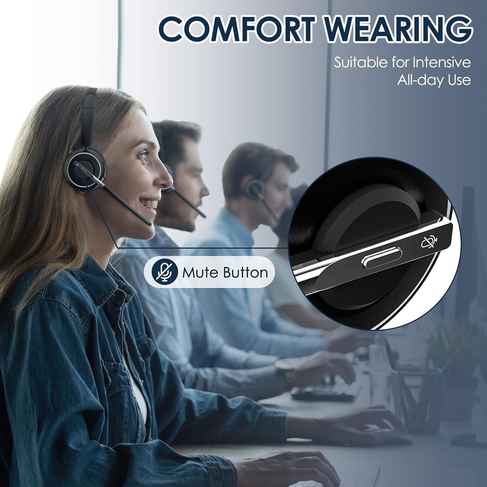 Wireless Headset with Mic for Work, Bluetooth Headset with Microphone (Noise ...
