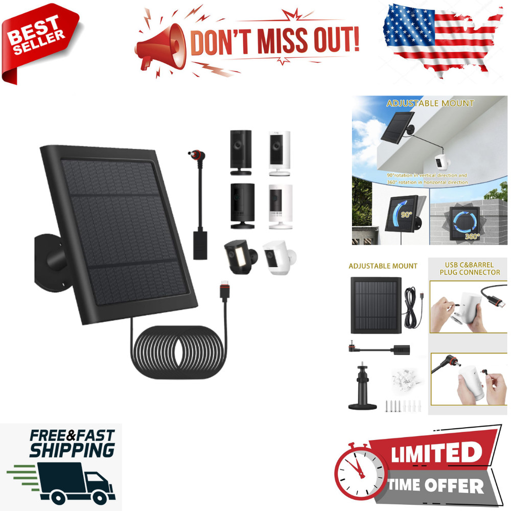 Solar Panel with 10FT Long Cable Dustproof Waterproof - for Ring Security Camera