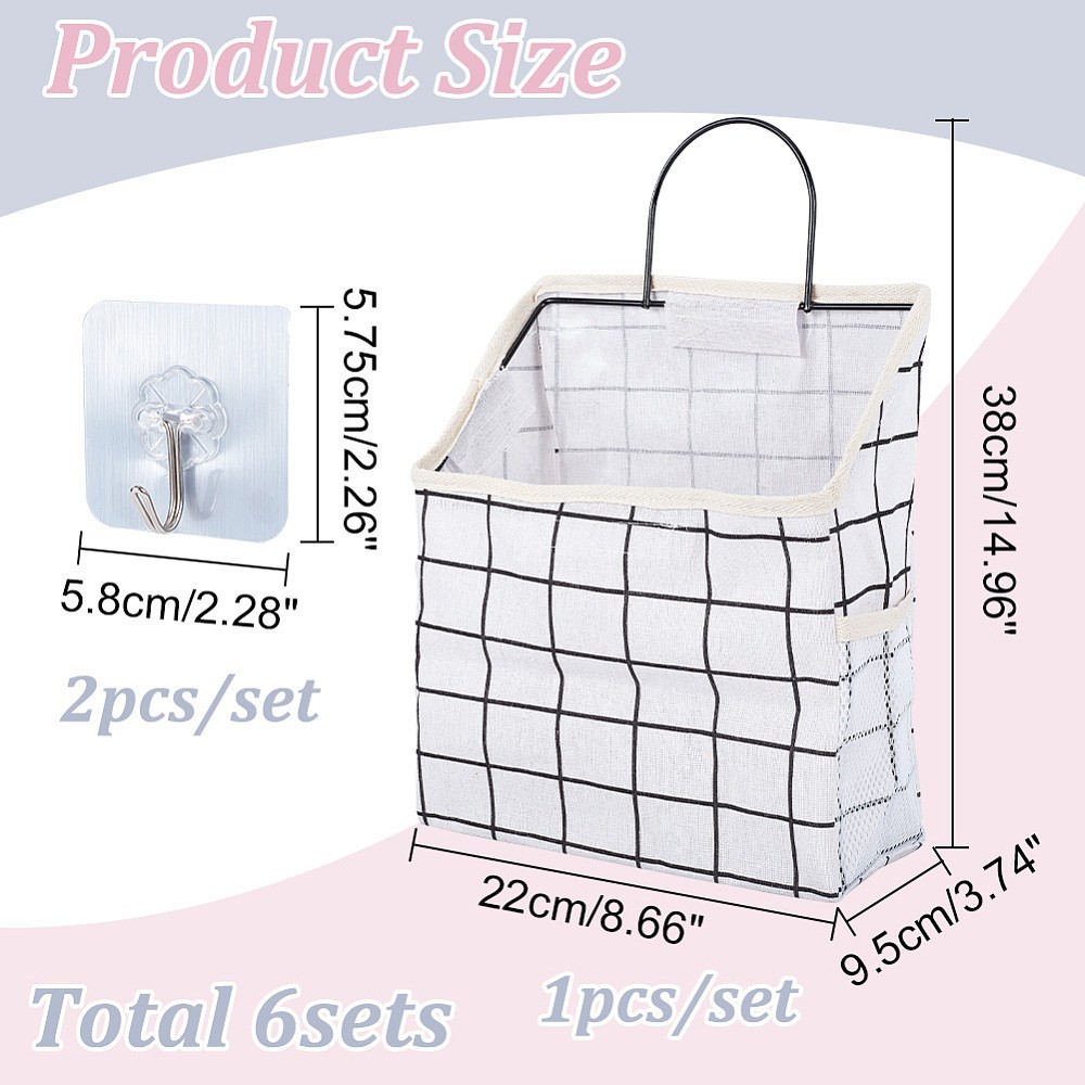 6sets Tartan Pattern Polycotton Bedside Caddy for Dorm Storage Pouch Organizer