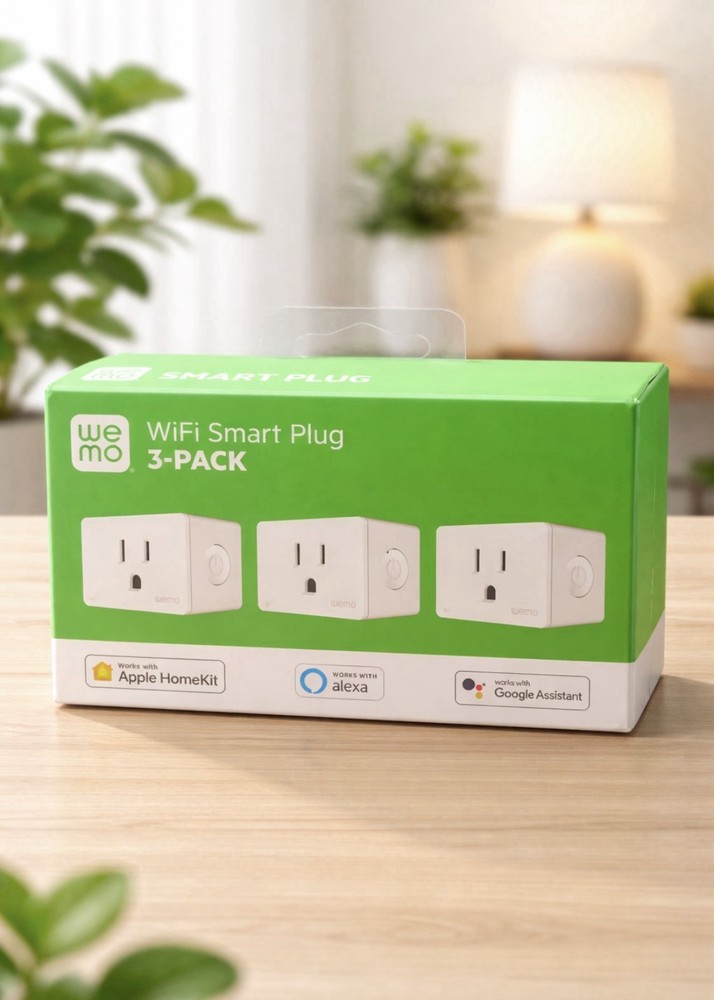 WeMo WiFi Smart Plug 3-Pack, App-Controlled, HomeKit Alexa Google, White