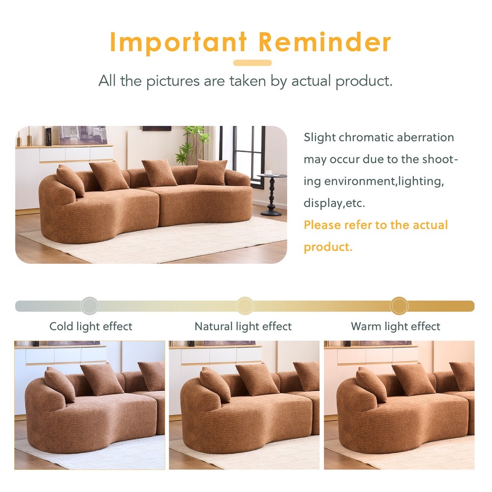 Compression Sponge Sofa Orange Curved Modular Sectional, 30D High-Density Chen