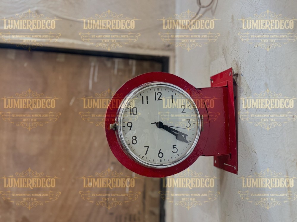 Double Sided Industrial Wall Clock Red Coated Citizen Battery Clock