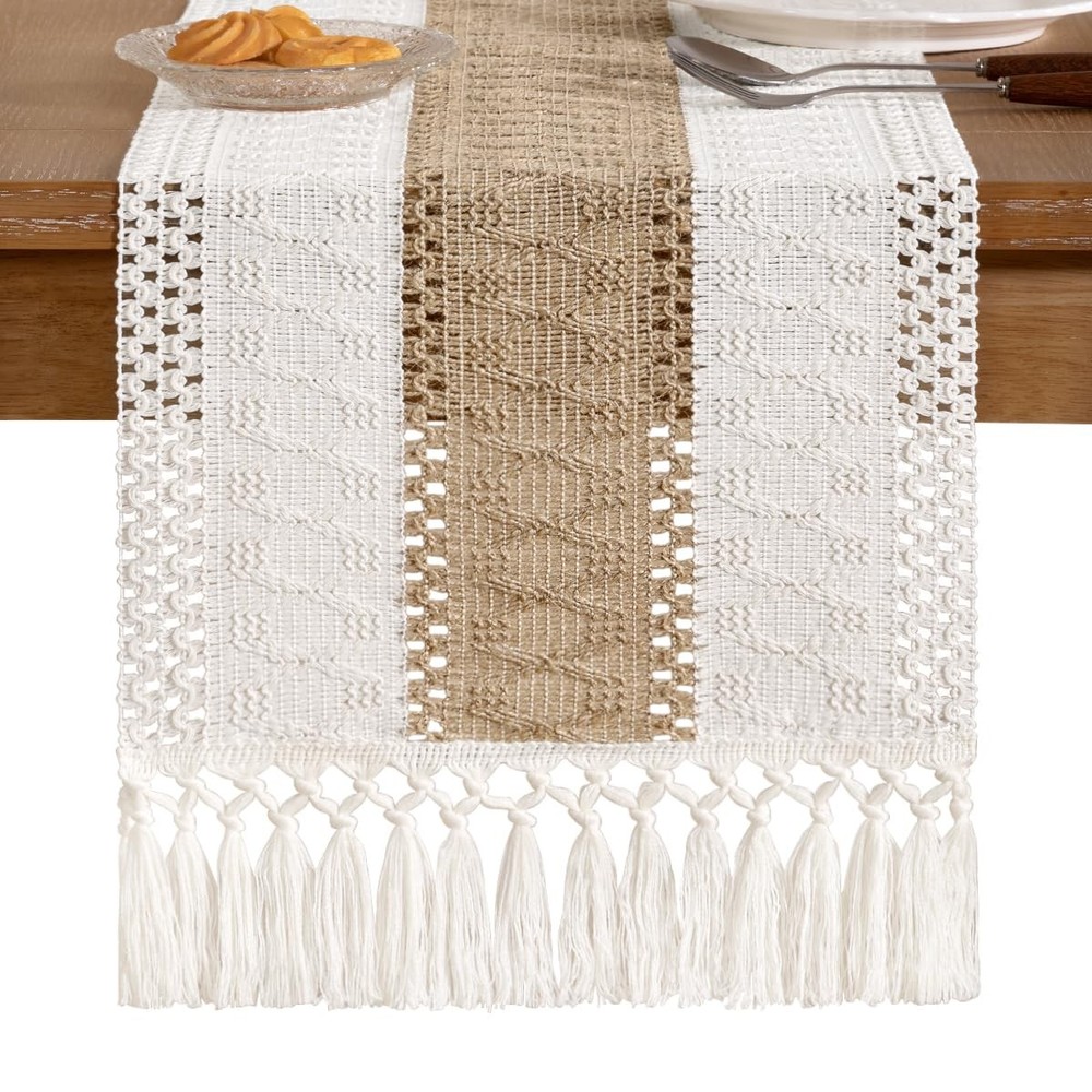 Boho Table Runner Easter Spring Farmhouse Rustic Dining Kitchen Centerpiece D...