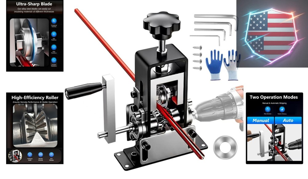 Drill-Powered Wire Stripper Machine 0.06"-1" for Scrap Copper Cable
