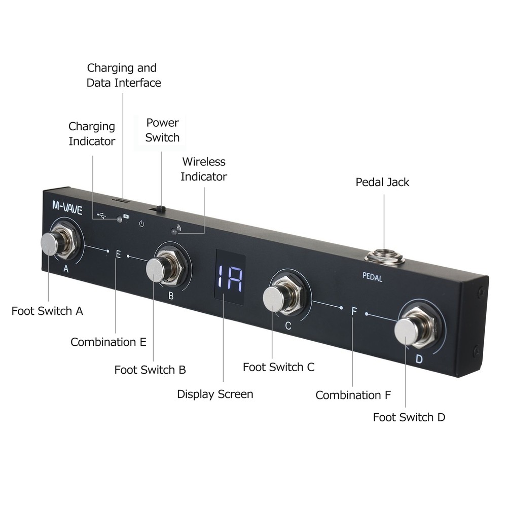 M-VAVE Wireless BT MIDI Foot Controller Pedal Rechargeable APP Control D4F1