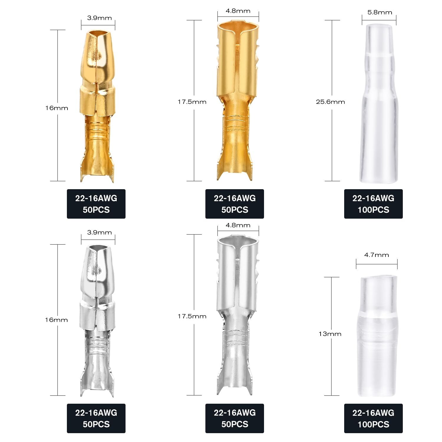 Nilight 400PCS Bullet Connectors Male and Female Brass Wire Terminals Connector