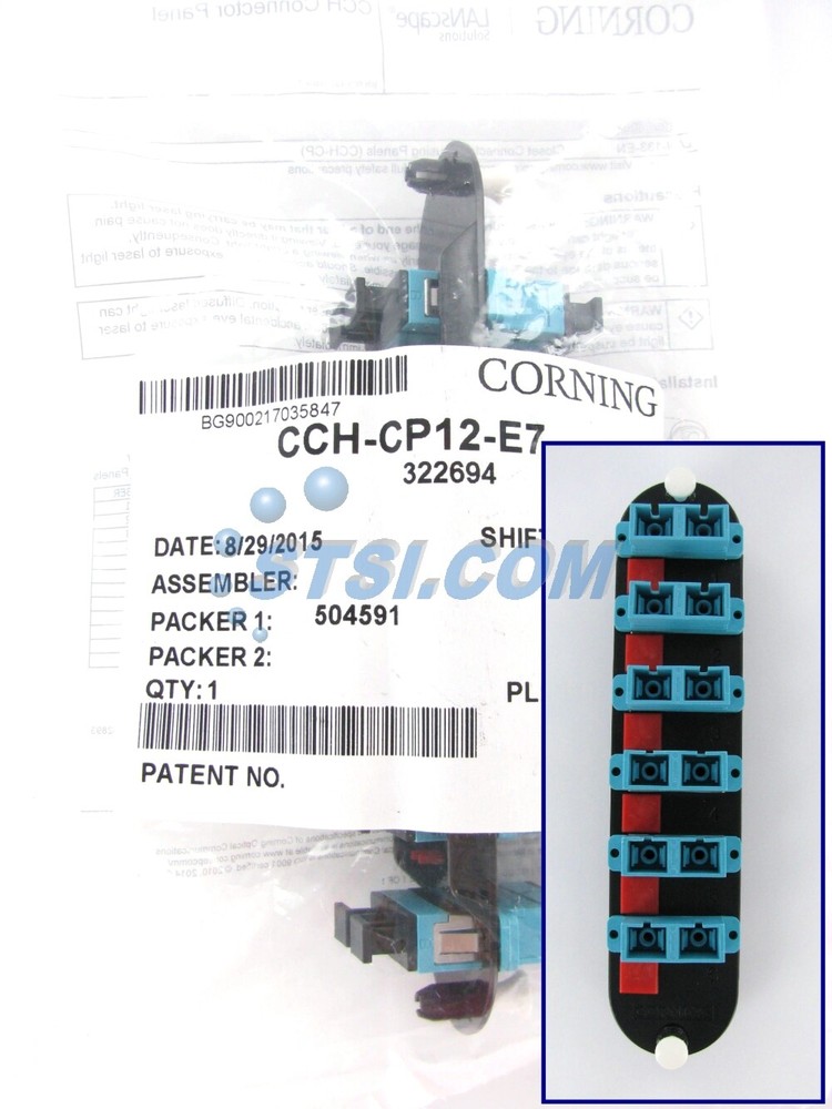 Corning CCH-CP12-E7 Patch Panel, 6 SC Duplex 10Gig Aqua OM3/OM4 Adapters ~STSI