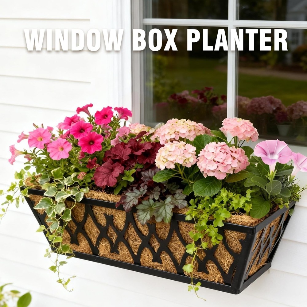 2 Pack 16 Inch Window Boxes Planters Railing Planter Box with Adjustable Brac...