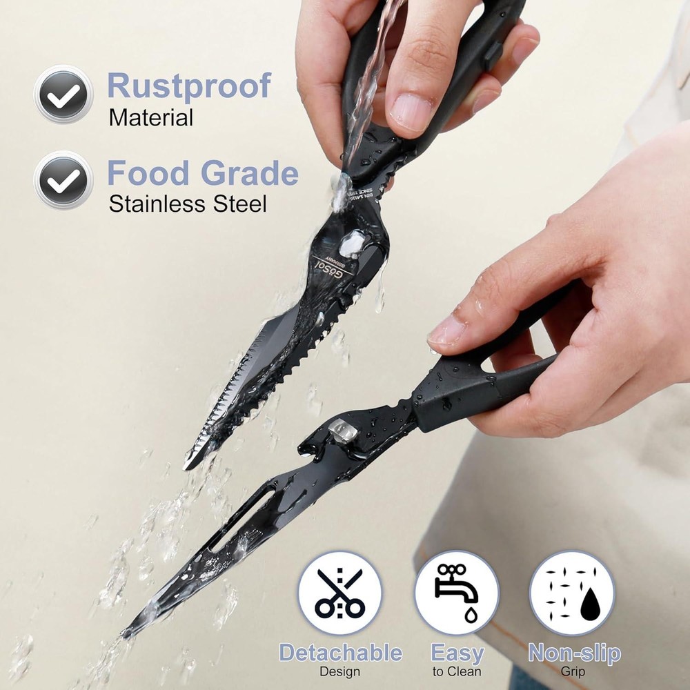 Kitchen Shears Kitchen Scissors Come Apart with Serrated Blade Black Titanium Pl