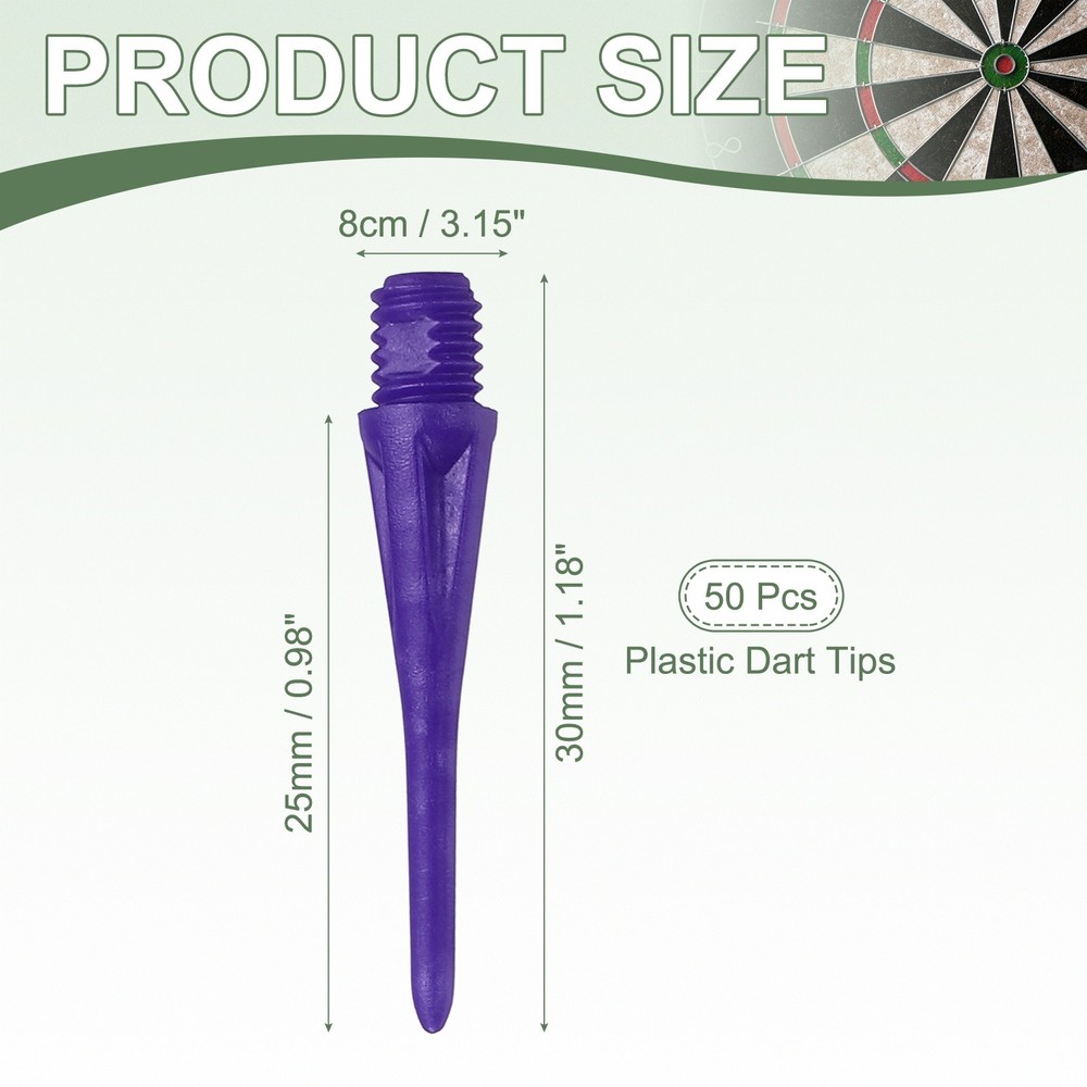 Plastic Dart Tips, 2BA Thread Soft Tip Dart Accessories 50 Pack & Purple