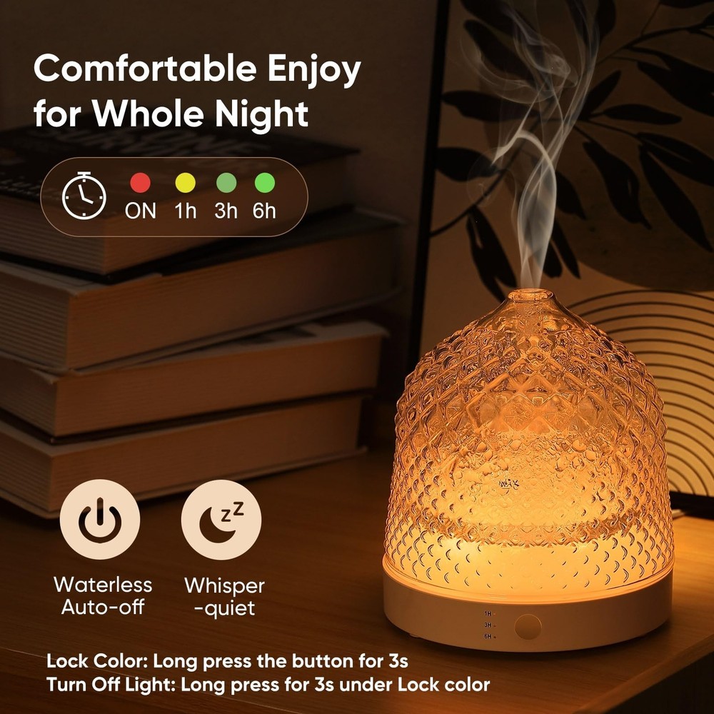 Glass Essential Oil Diffuser, 200ml Ultrasonic Aroma Diffusers with Glass Res...