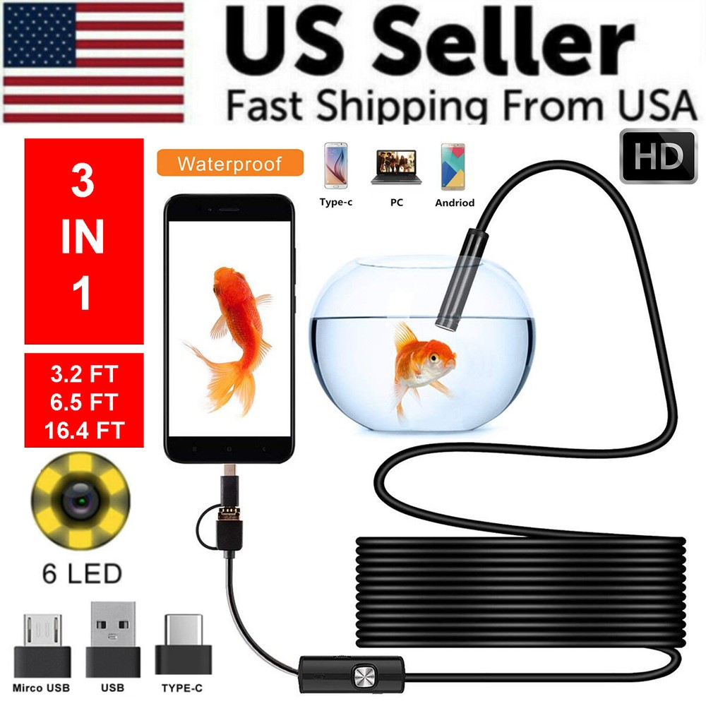 6LED USB Snake Endoscope Borescope HD Inspection Camera Scope For Android Type C
