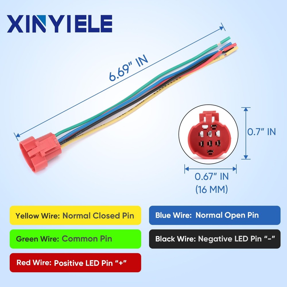 XINYIELE 16MM Latching 12V Push Button Switch On Black Shell, Blue LED