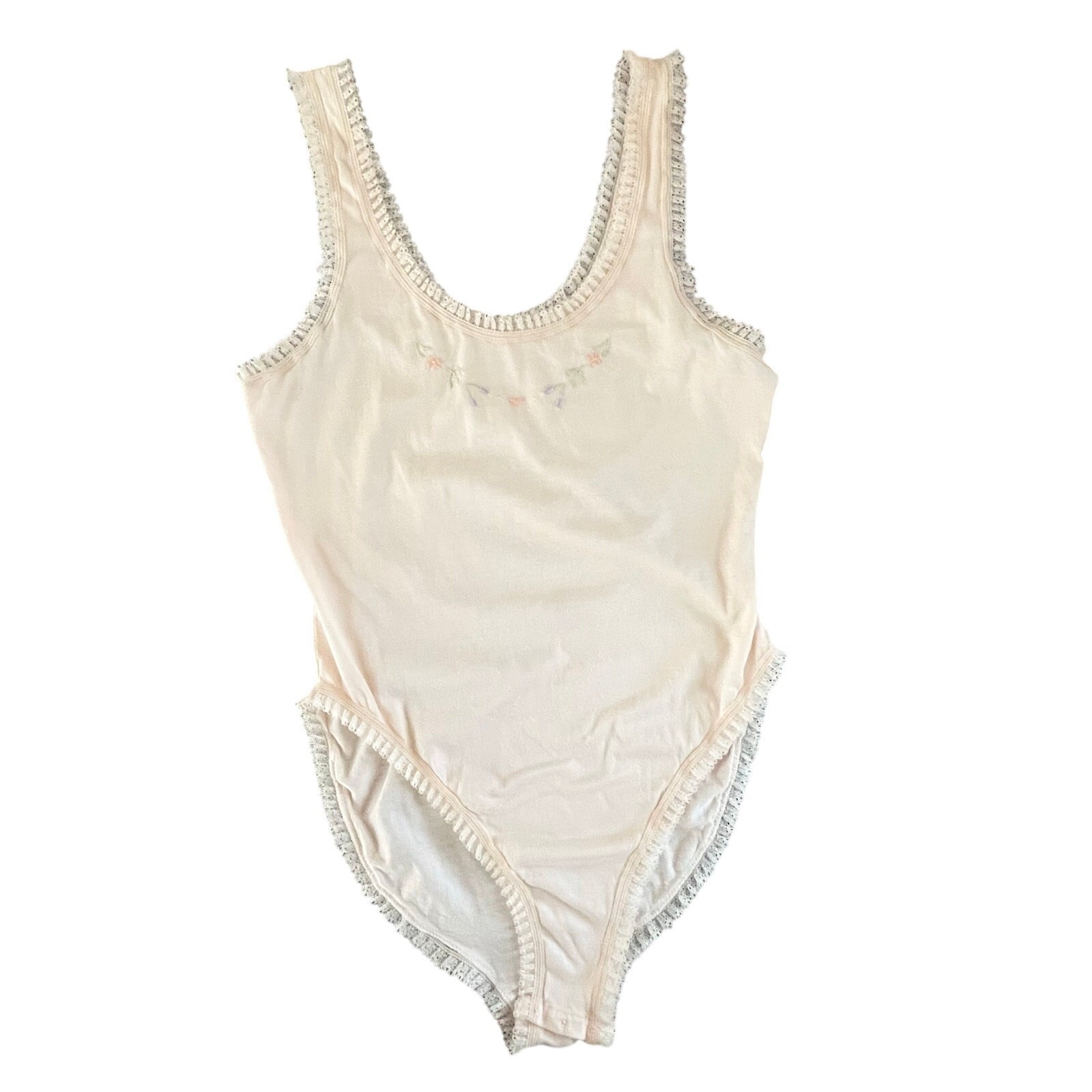 Vintage Windy Rose Lace Embroidered Badysuit Womens Small Pink Floral
